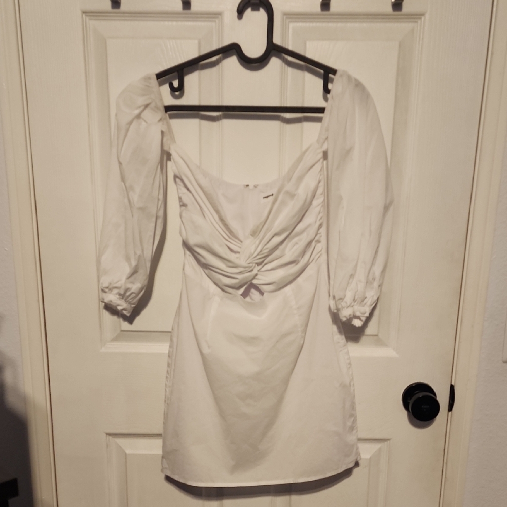 SUPERDOWN REVOLVE Flynn Ruched Sleeve Dress White Mini Off Shoulder size Small